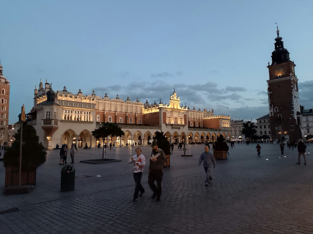 Main Market Square in Krakow with the Cloth Hall at golden hour