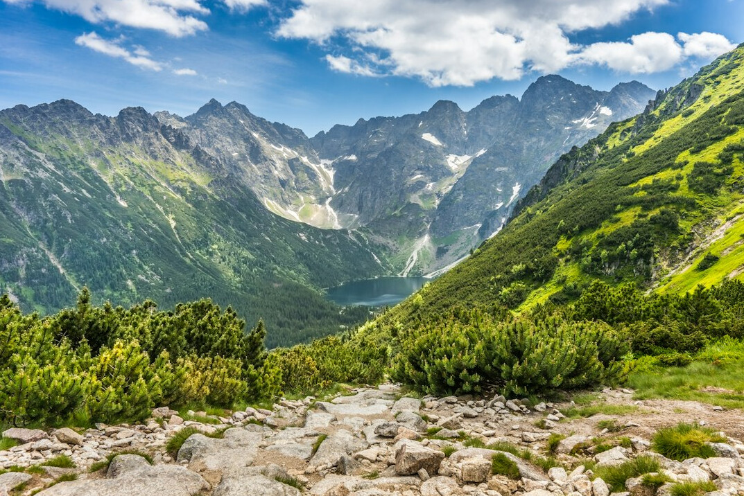 Morskie Oko mountain lake surrounded by Tatra peaks